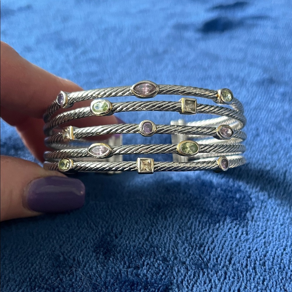 Multi-Stone Cuff Silver Bracelet - Picture 1 of 6